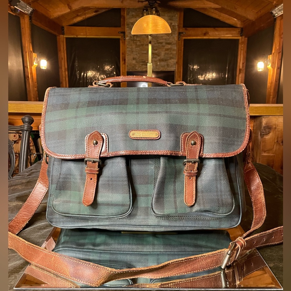 Polo Ralph Lauren messenger in green plaid coated canvas
